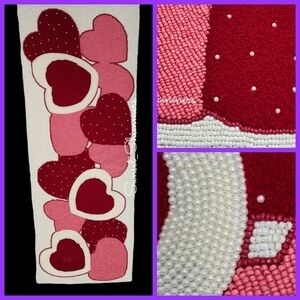 CYNTHIA Rowley Love Hearts Beaded Table Runner Red Pink  Valentines day 36" New